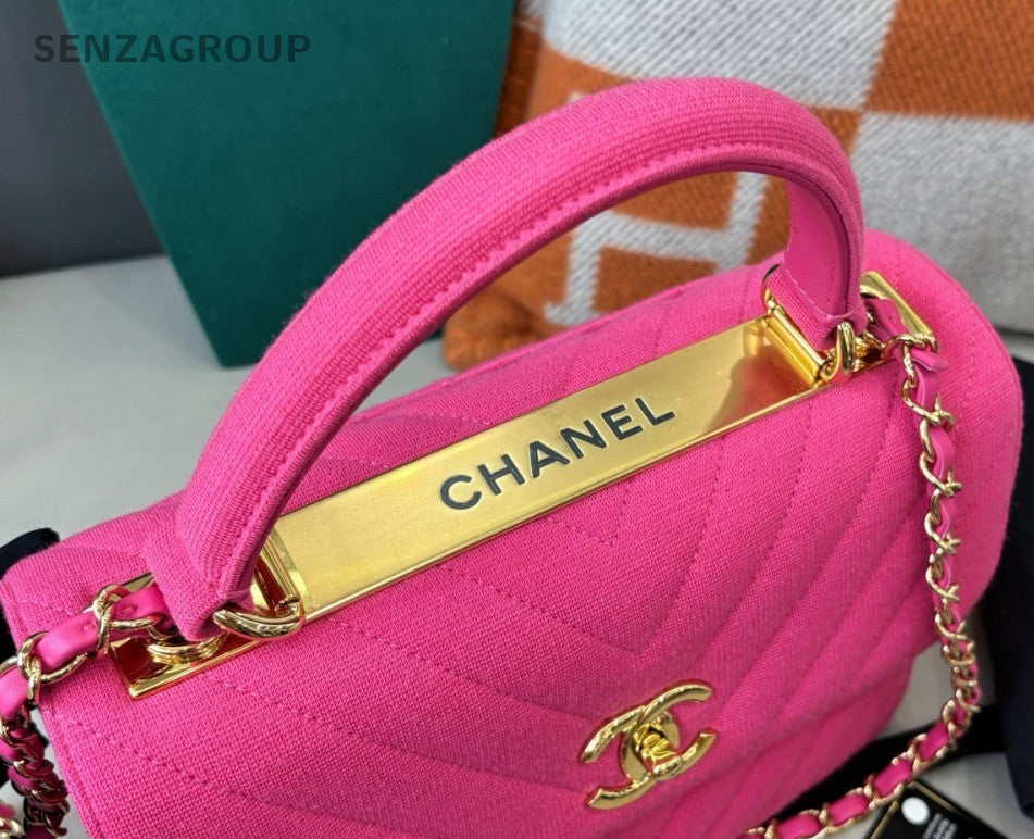 Chanel Trendy CC Chain Crossbody Top Handle Bag Pink Gold Women Classic