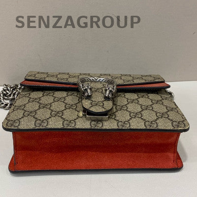 Gucci Small Dionysus Chain Shoulder Bag Brown Red Silver Buckle
