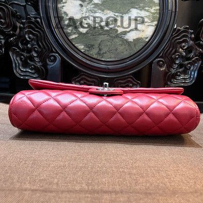 Chanel Lambskin CF Chain Shoulder Bag Red Silver Hardware Quilted