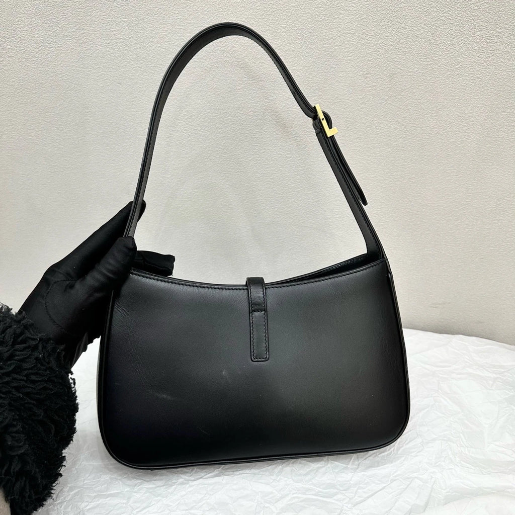 YSL Black Leather Gold Hardware Small Hobo Shoulder Bag For Women