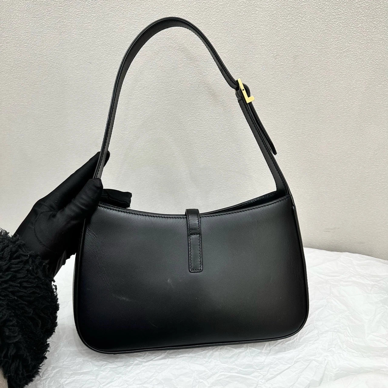 YSL Black Leather Gold Hardware Small Hobo Shoulder Bag For Women