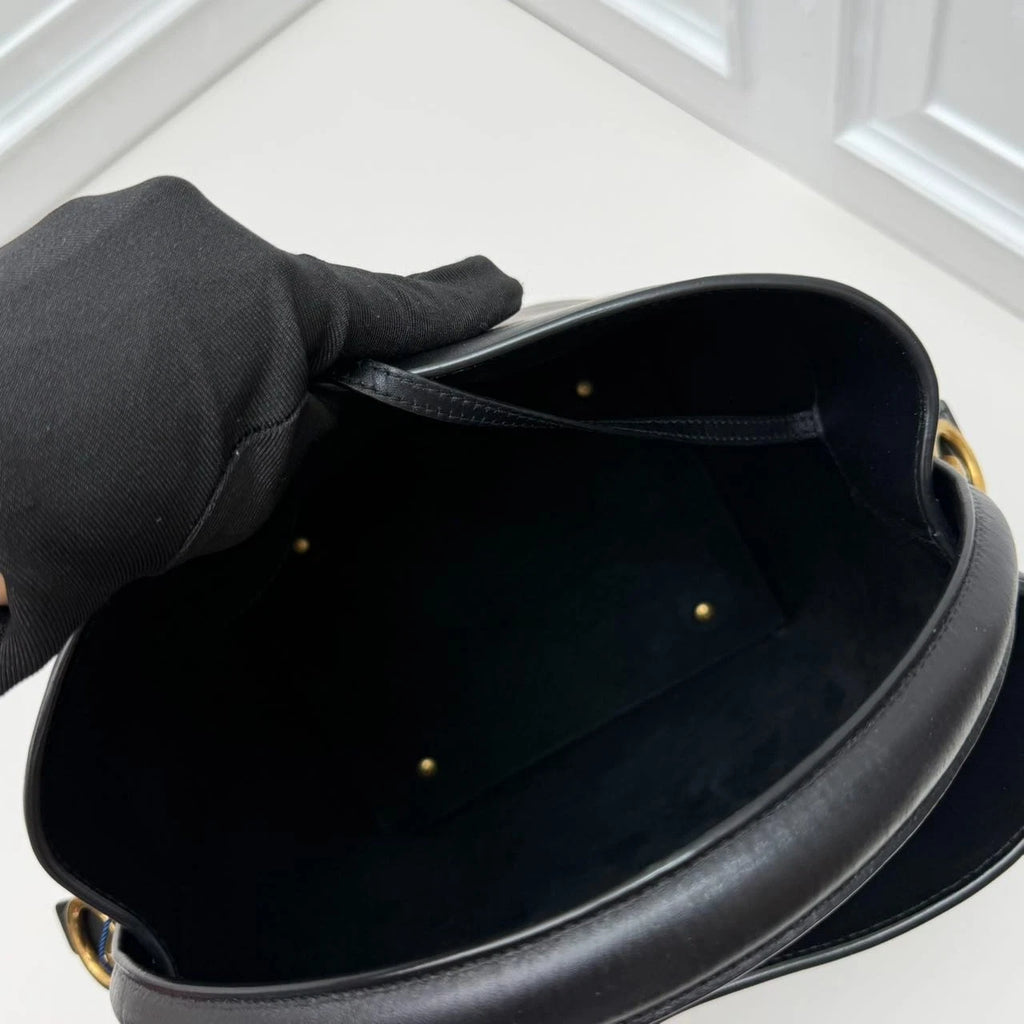 Excellent Saint Laurent LE37 Black Bucket Bag Handbag Crossbody Gold Hardware