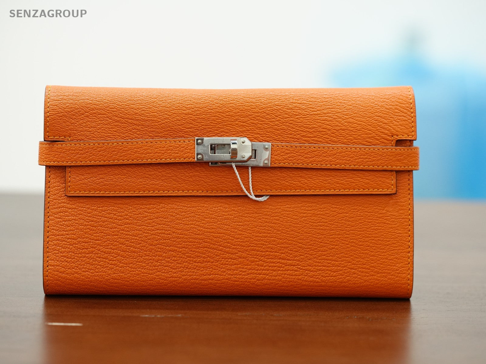 Hermes Kelly Wallet epsom Leather Orange Silver XP00104