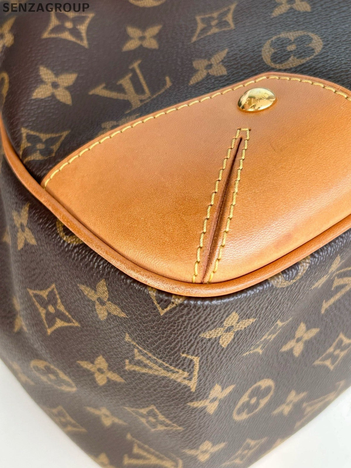 Louis Vuitton Monogram Tote Top Handle Crossbody Brown Gold Women Classic