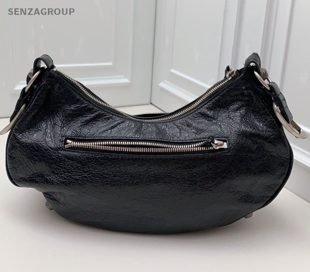 Balenciaga City 2Way Crossbody Shoulder Bag Black Silver Women Classic Fashion