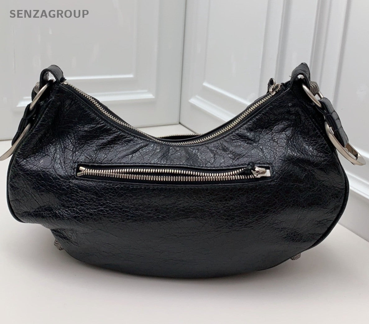 Balenciaga City 2Way Crossbody Shoulder Bag Black Silver Women Classic Fashion