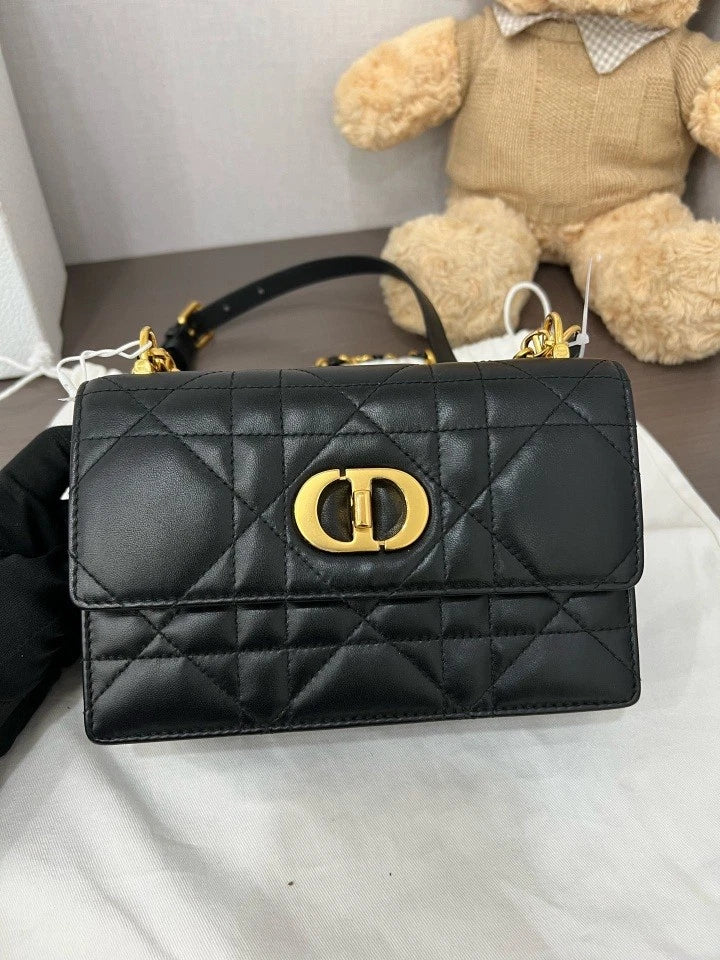 Dior Black Gold Miss Caro Lambskin Chain Bag For Women