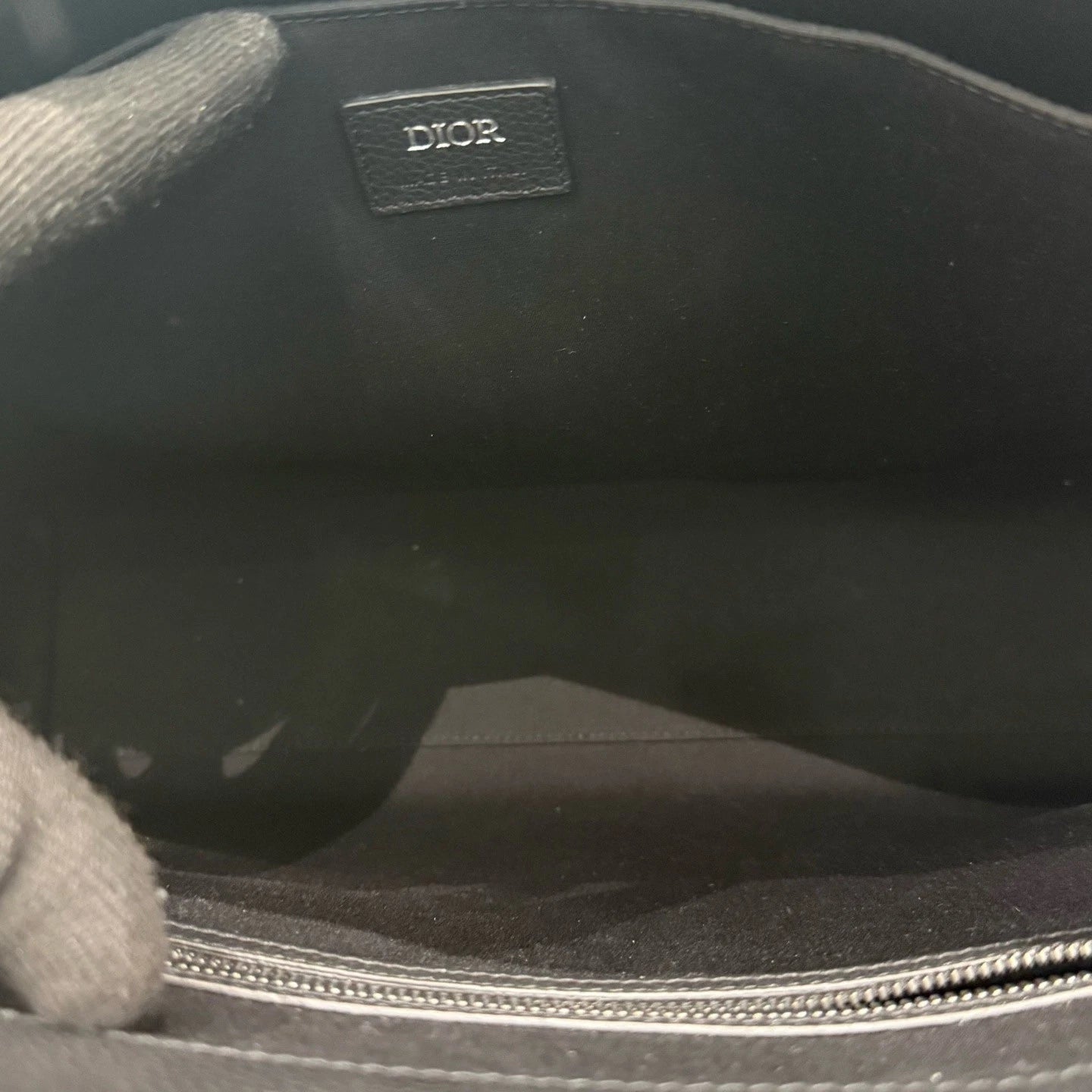 Christian Dior East-West Oblique Canvas Black Silver Tote Handbag Crossbody