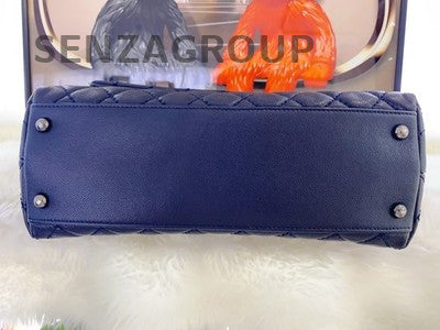 Chanel Coco Handle Calfskin Blue Silver Hardware Tote Chain Crossbody Bag