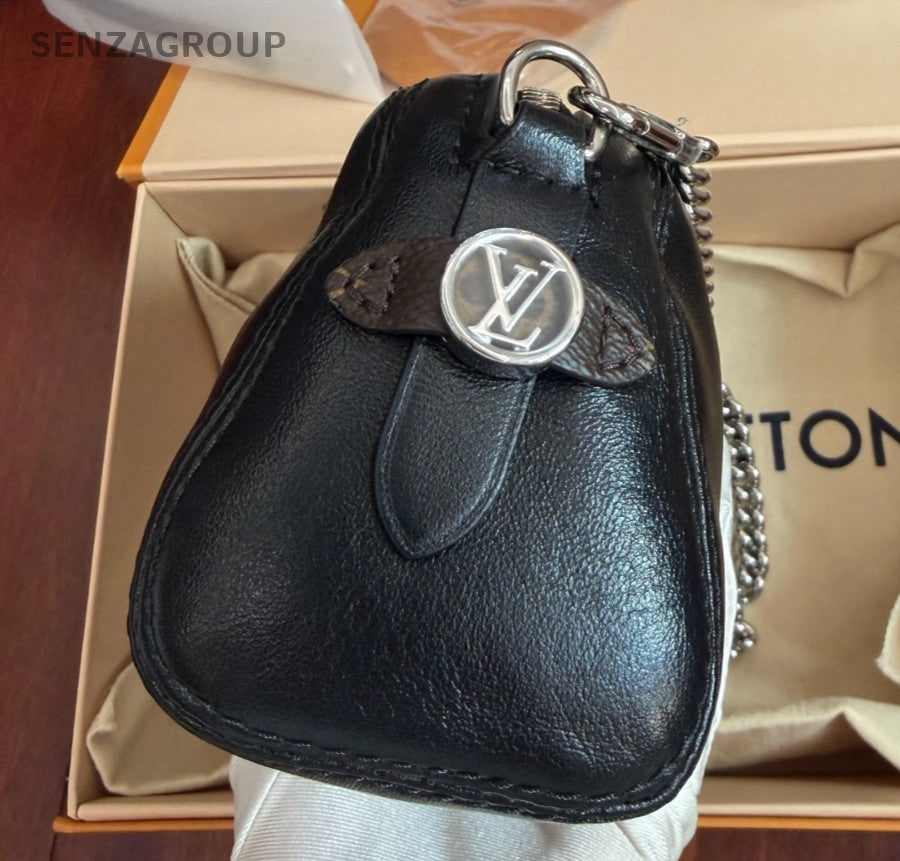 Louis Vuitton Pochette Vibe Lambskin Chain Shoulder Crossbody Black Silver Women