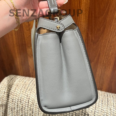 Fendi Peekaboo I See U Small Grey Gold Clutch Crossbody Bag Women's Fashion