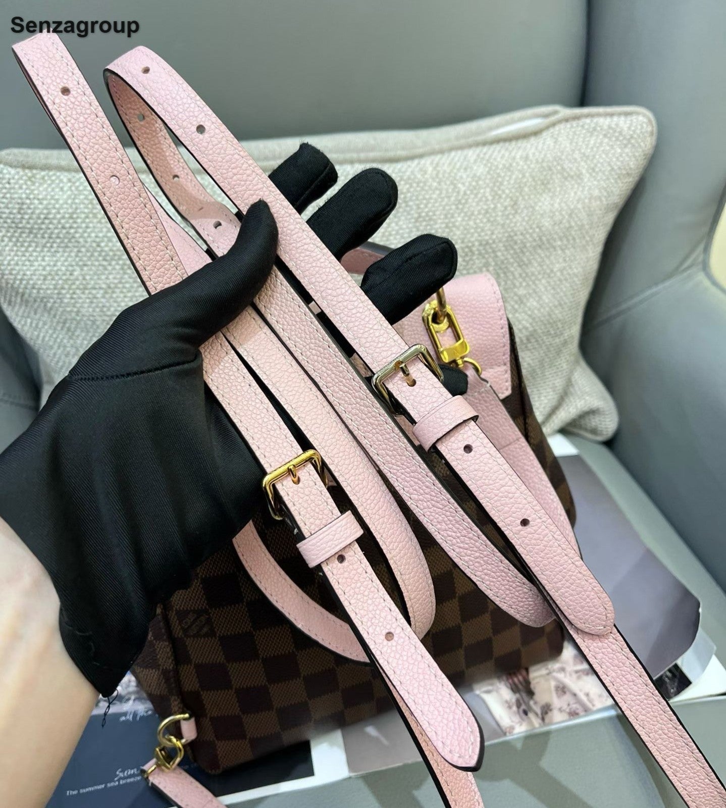 Louis Vuitton Clapton Damier Ebene Backpack Crossbody Brown Pink Women Classic