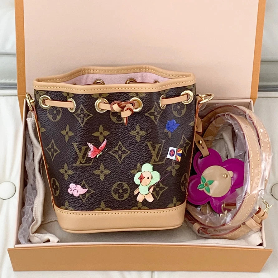 Louis Vuitton Bucket BB Monogram Top Handle Crossbody Bag Brown Women S