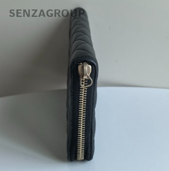 CHANEL CC Logo Long Wallet Diamond Pattern Black Silver