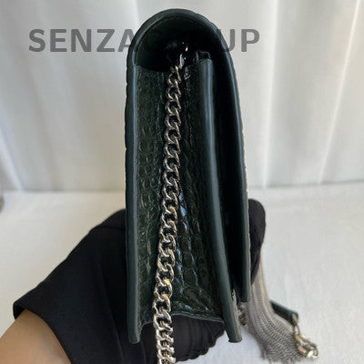 Saint Laurent Green Small WOC Fringe Leather Chain Crossbody Bag