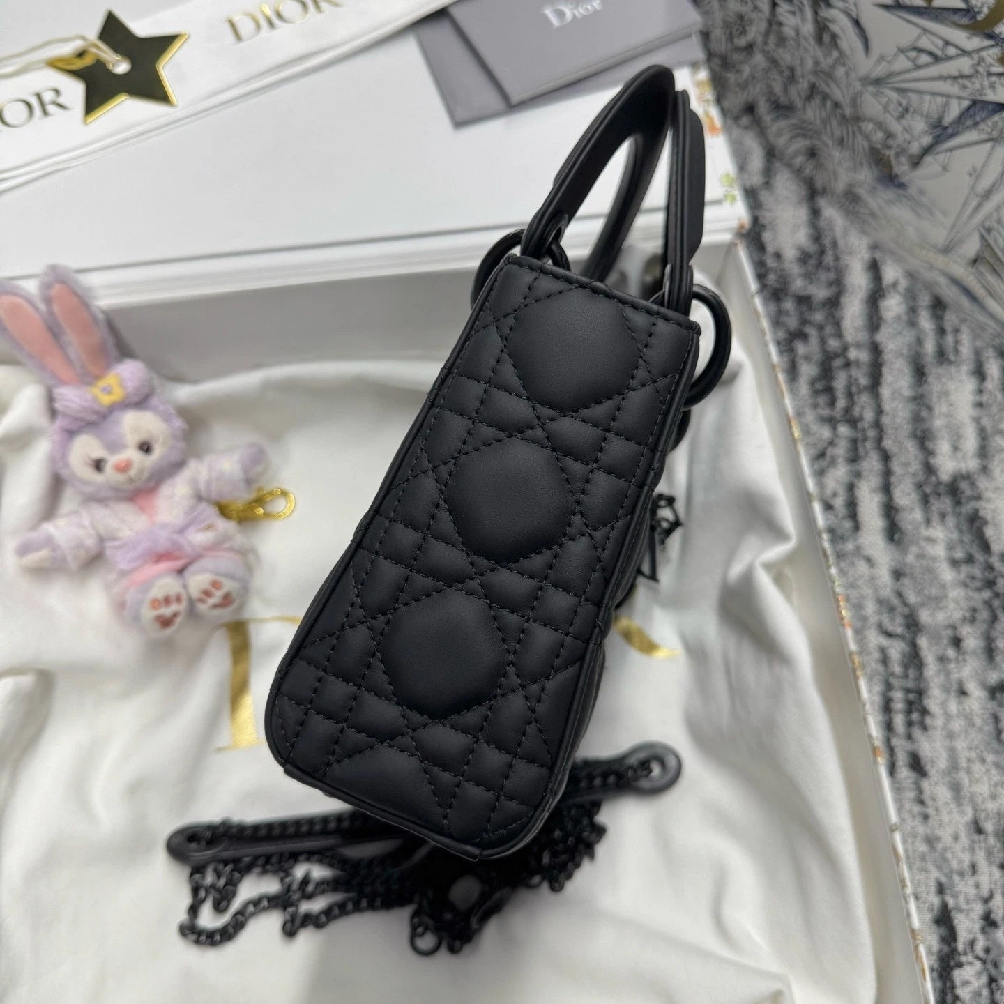 Dior Black Matte Leather 3-Grid Lady Dior Top Handle Bag For Women