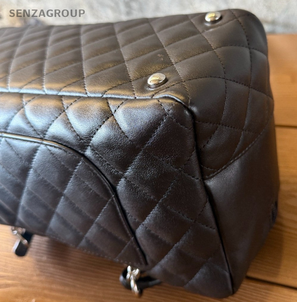 Chanel Cambon Diamond Shoulder Bag Black Silver Used Women Classic Fashion