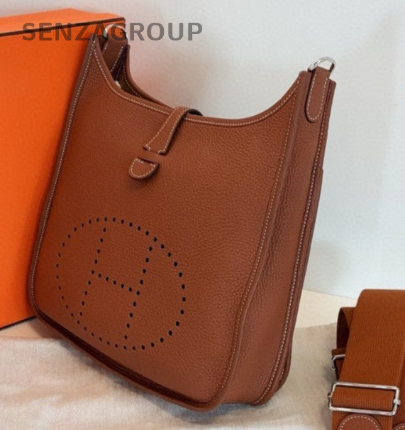 Hermes Evelyne29 Crossbody Shoulder Bag Brown Silver Women Classic Fashion