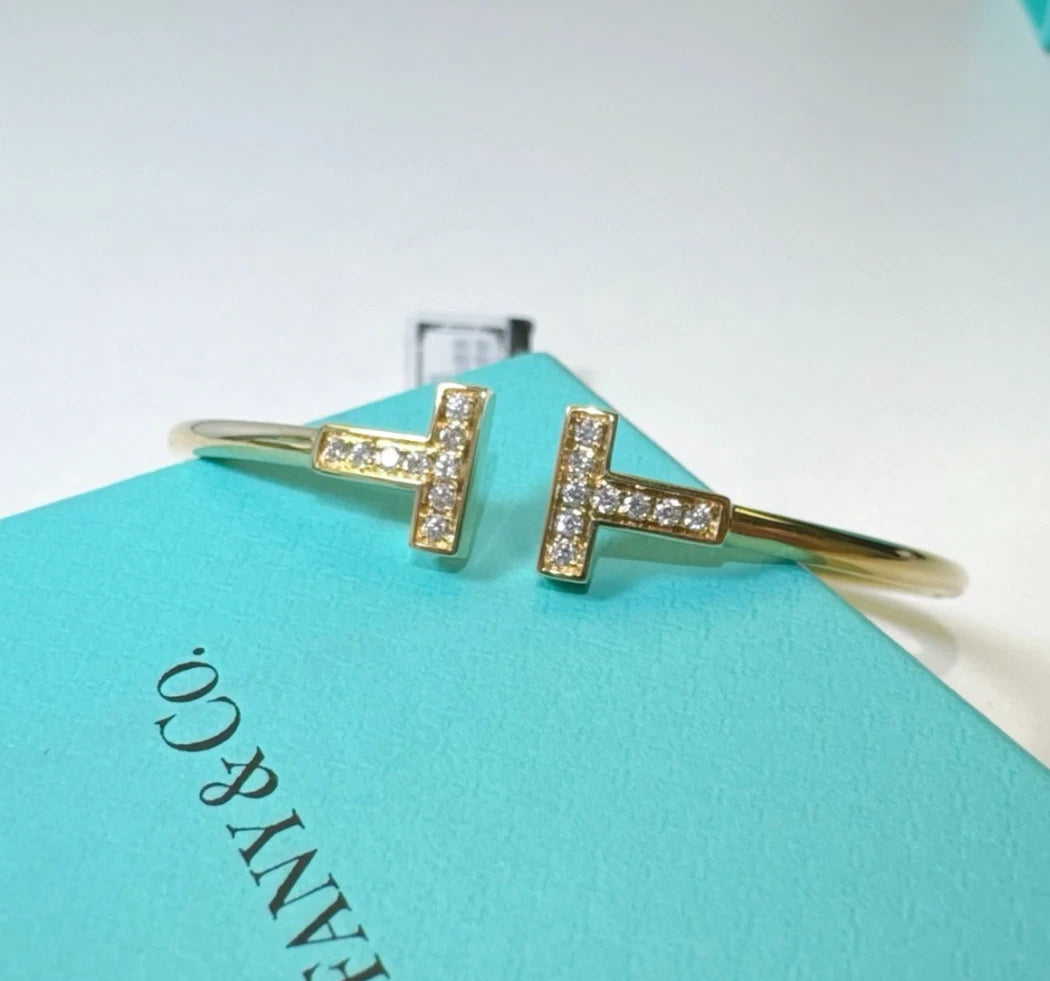 Tiffany &amp; Co. Tiffany T 18K Yellow Gold Wire Cuff Bracelet with Diamonds