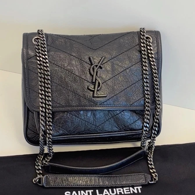Saint Laurent Niki Black Silver Shoulder Bag Chain Bag Excellent