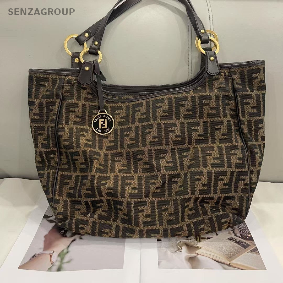 Fendi FF Logo Tote Monogram Shoulder bag Brown Women Canvas