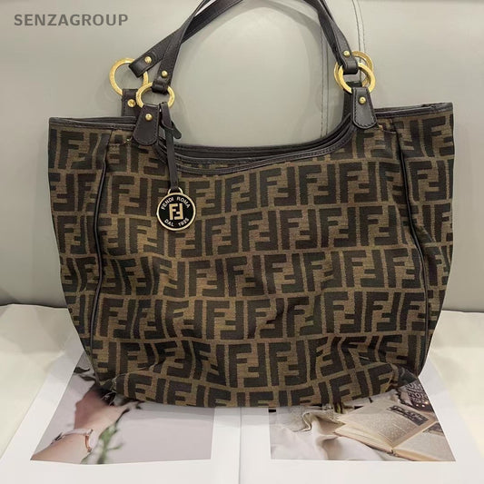 Fendi FF Logo Tote Monogram Shoulder bag Brown Women Canvas