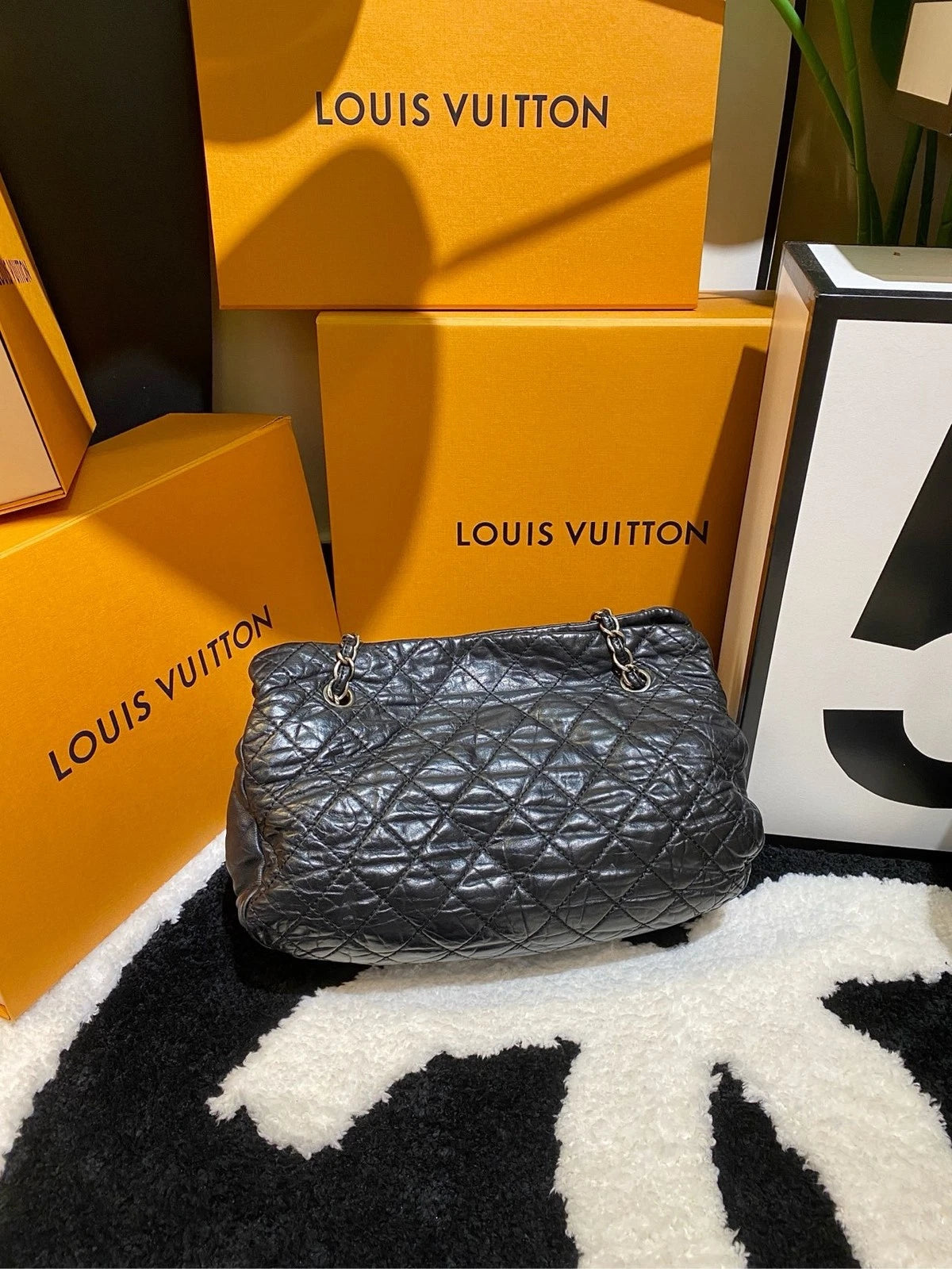 CHANEL Black Silver Vintage Puff Shoulder Bag For Women