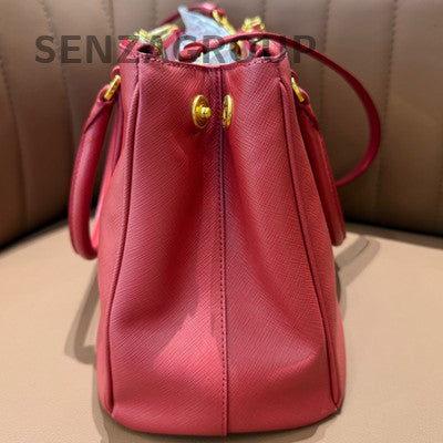Prada Saffiano Lux Small Double Bag Red Gold Hardware Classic Women's