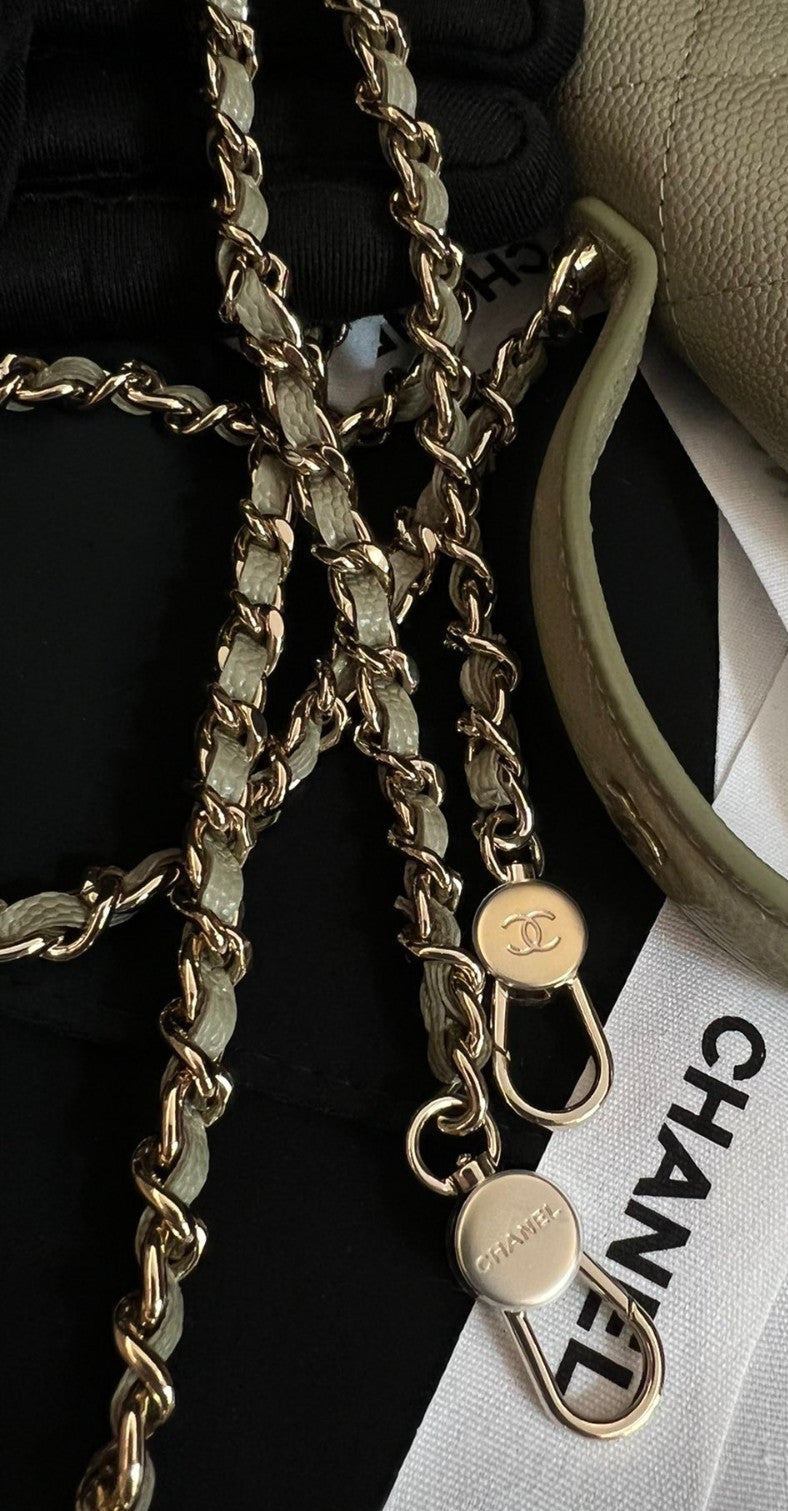 Chanel 25C Diamond Top Handle Bag Chain Crossbody Green Gold  Women Classic