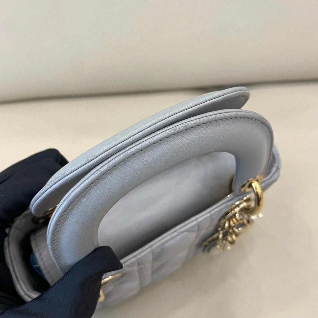 Dior Lady Dior Lambskin Gray Handbag Excellent