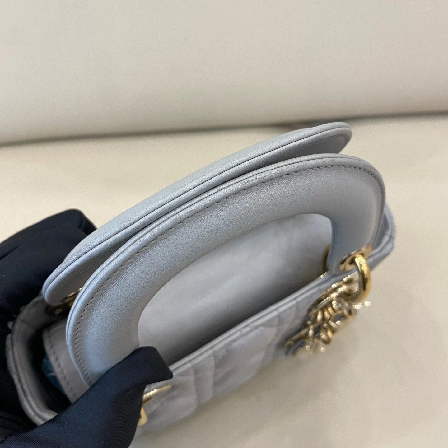 Dior Lady Dior Lambskin Gray Handbag Excellent