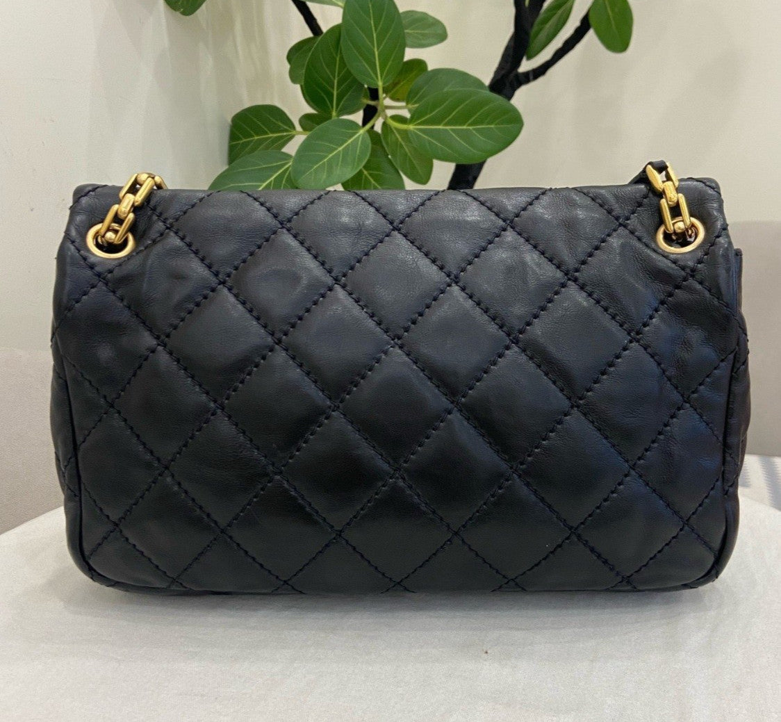 Chanel Classic Flap Chain Shoulder Bag Black Gold Diamond Women Designer