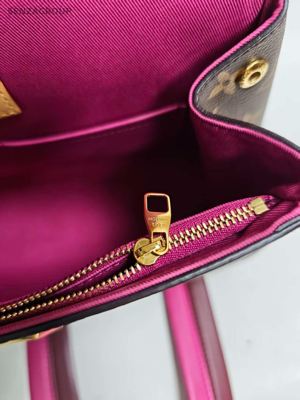 Louis Vuitton Cluny BB Monogram Top Handle Bag Crossbody Brown Gold Women