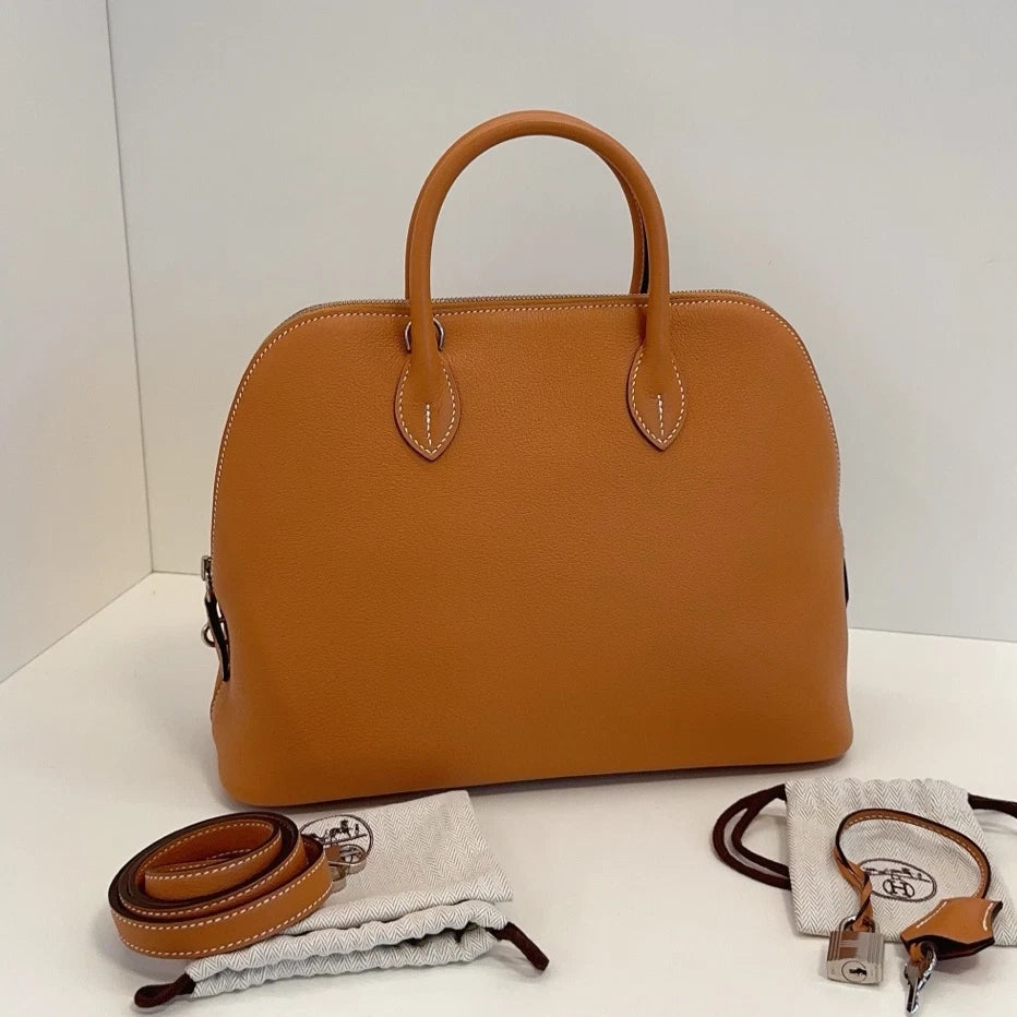 Hermes Bolide Evercolor Top Handle Crossbody Brown Silver Used Women Classic