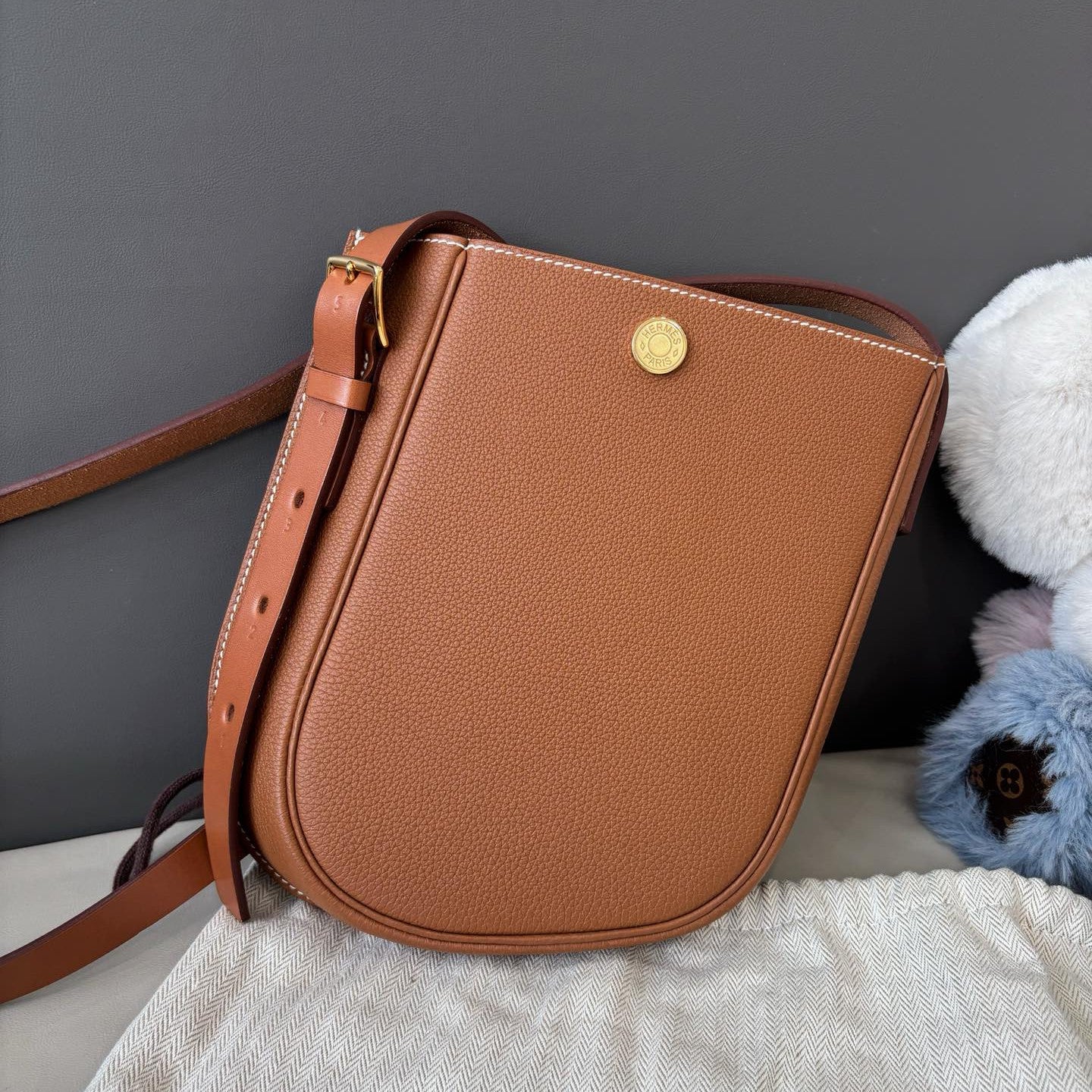 Hermes Perspective Cavaliere 2Way Shoulder Crossbody Brown Gold Women Classic