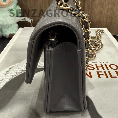 Chanel WOC Quilted Chain Shoulder Crossbody Bag Grey Gold