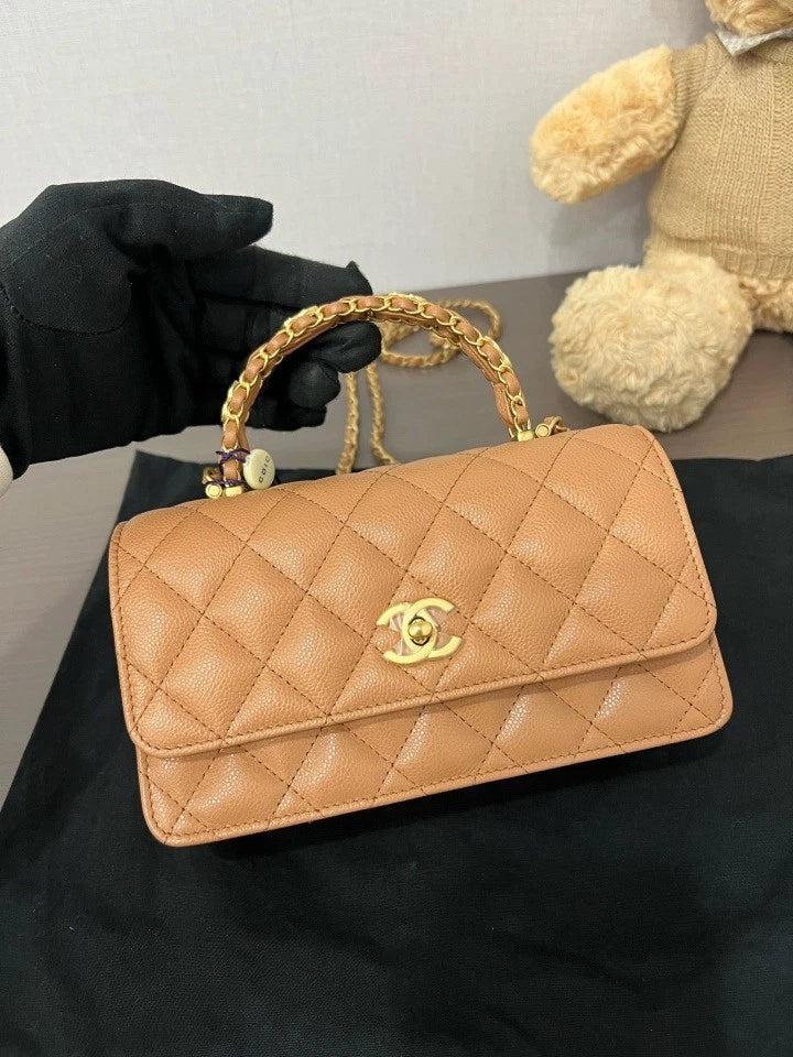 CHANEL Women's Calfskin Logo Top Handle Accordion Woc Bag