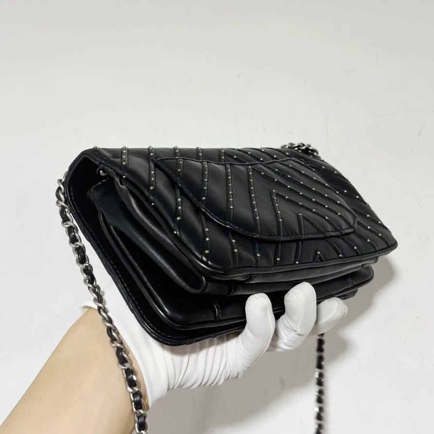 Chanel WOC Punk Chain Shoulder Bag Crossbody Black Silver Women Classic