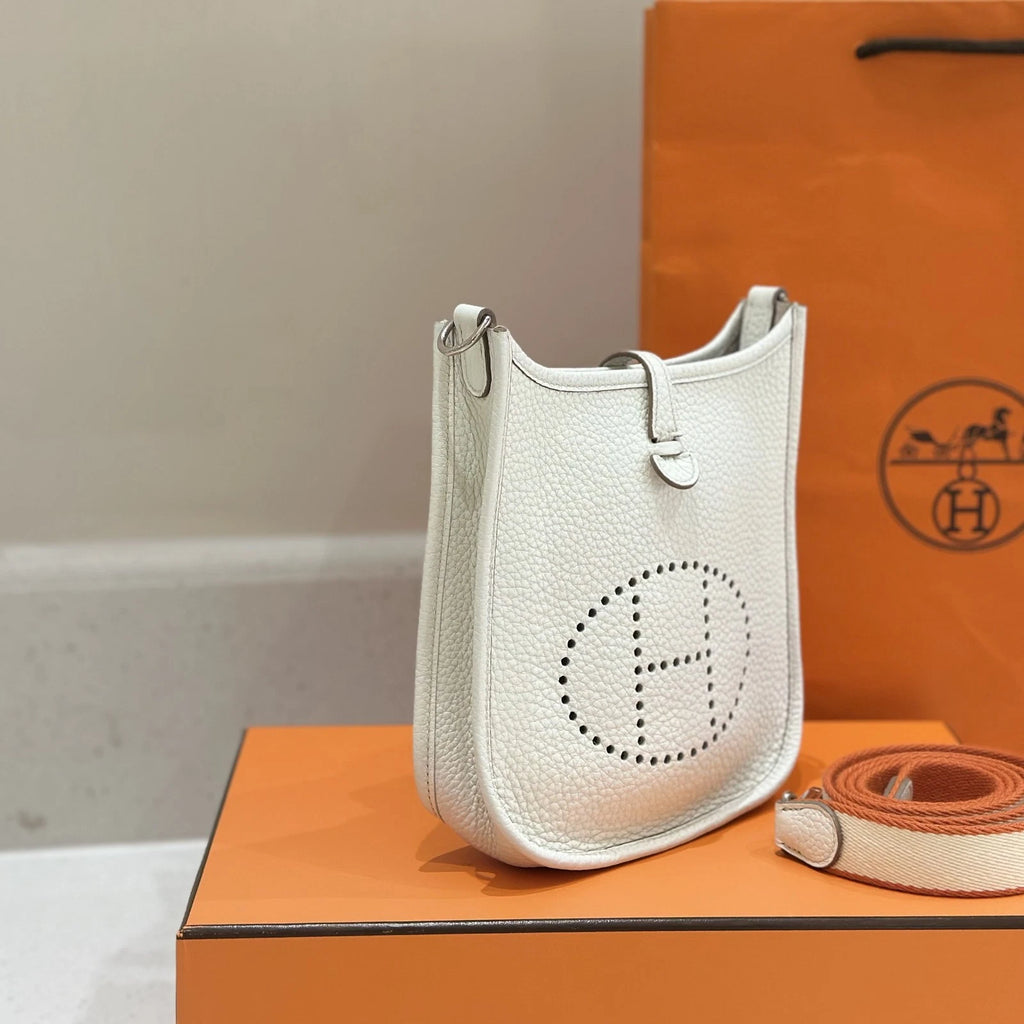Hermes White Silver Mini Evelyne Crossbody Bag For Women