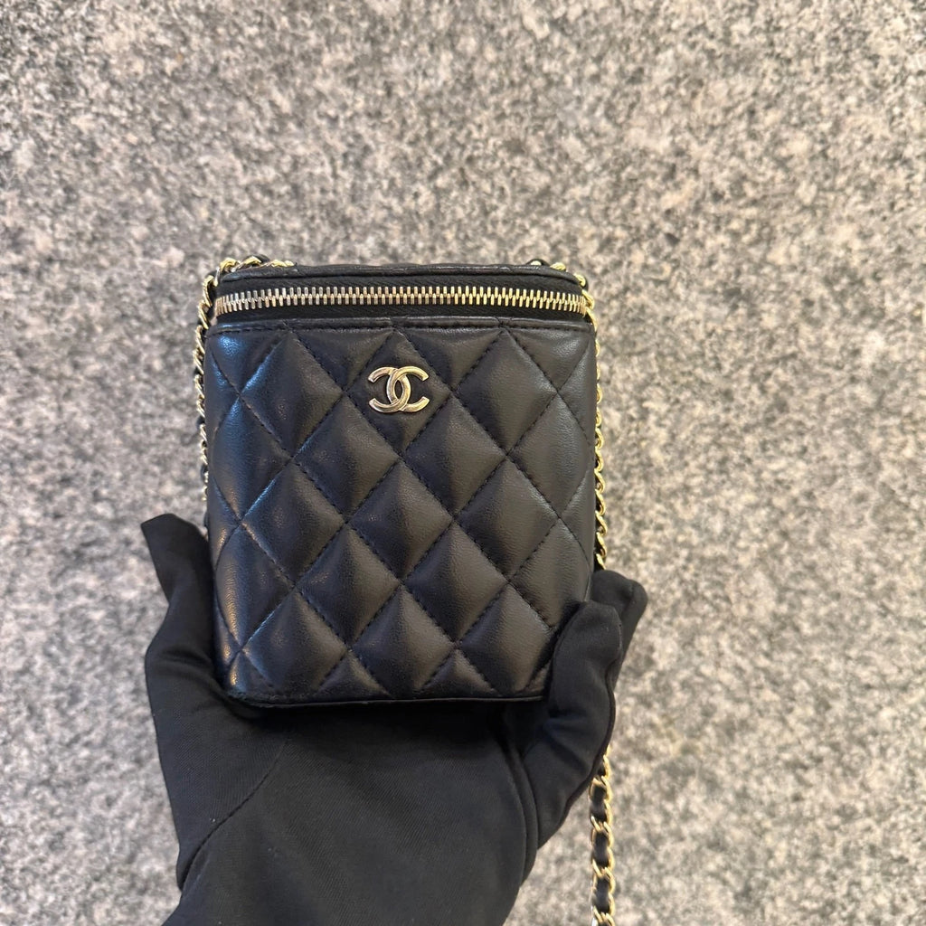 CHANEL Black Gold Lambskin Mini Box Chain Shoulder Crossbody Women