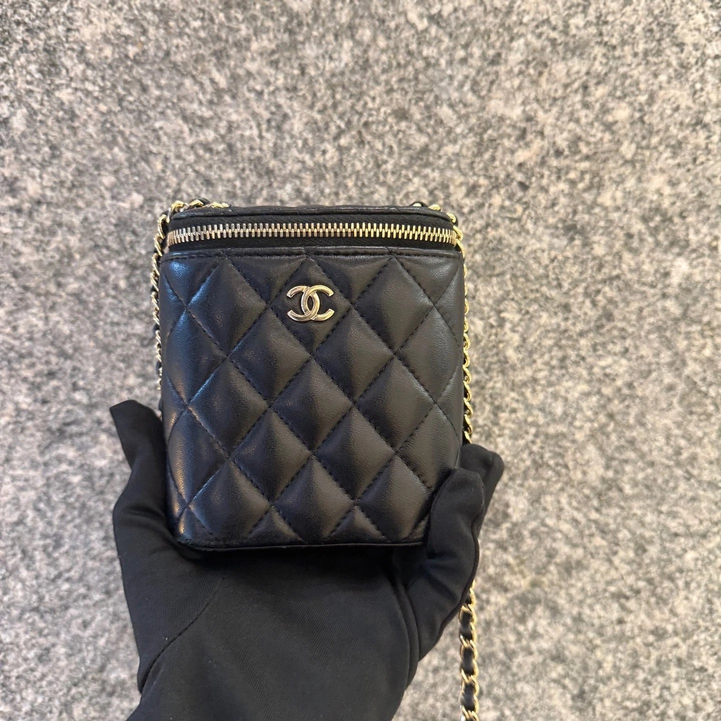 CHANEL Black Gold Lambskin Mini Box Chain Shoulder Crossbody Women