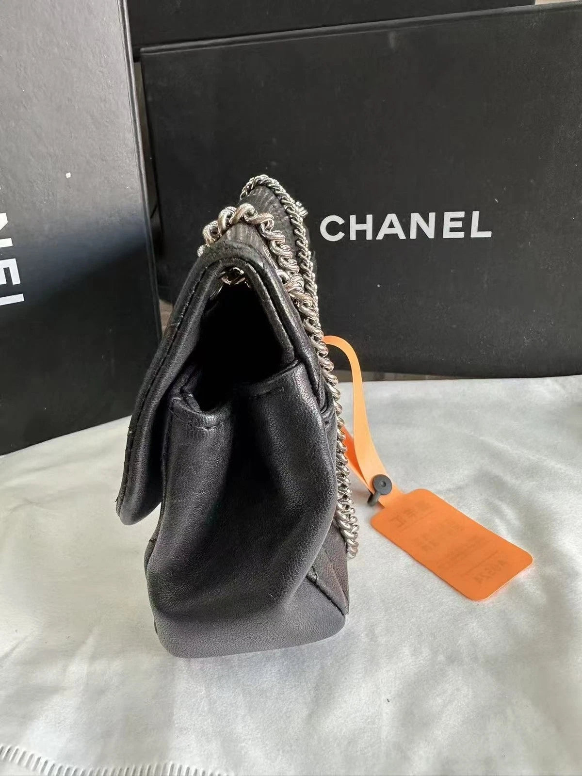 CHANEL Black Silver Lambskin Mini Chain Crossbody For Women