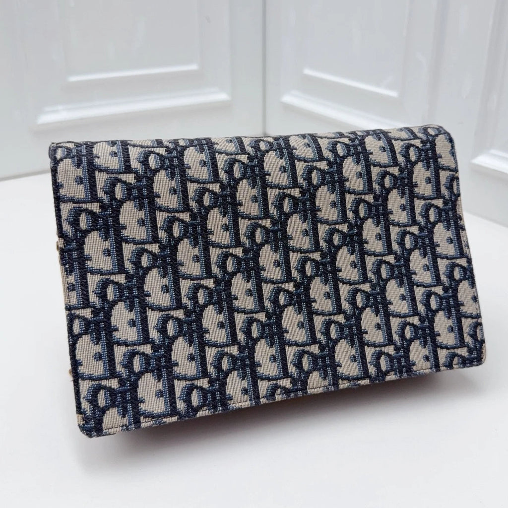 Christian Dior Oblique Canvas WOC Gold Chain Navy Shoulder Bag Crossbody