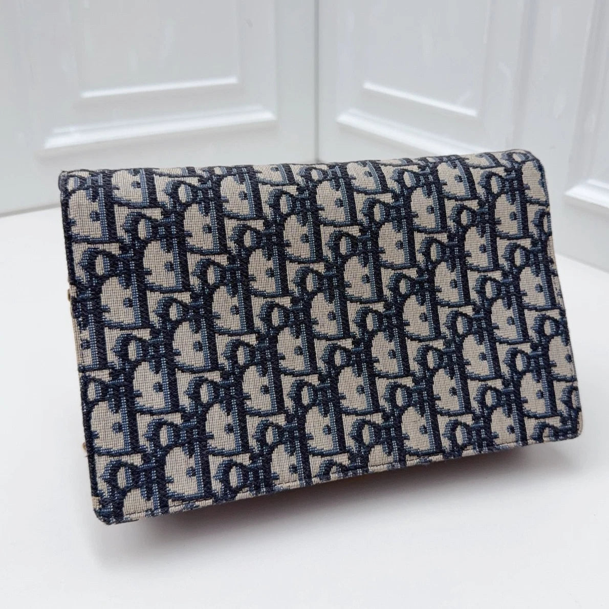 Christian Dior Oblique Canvas WOC Gold Chain Navy Shoulder Bag Crossbody