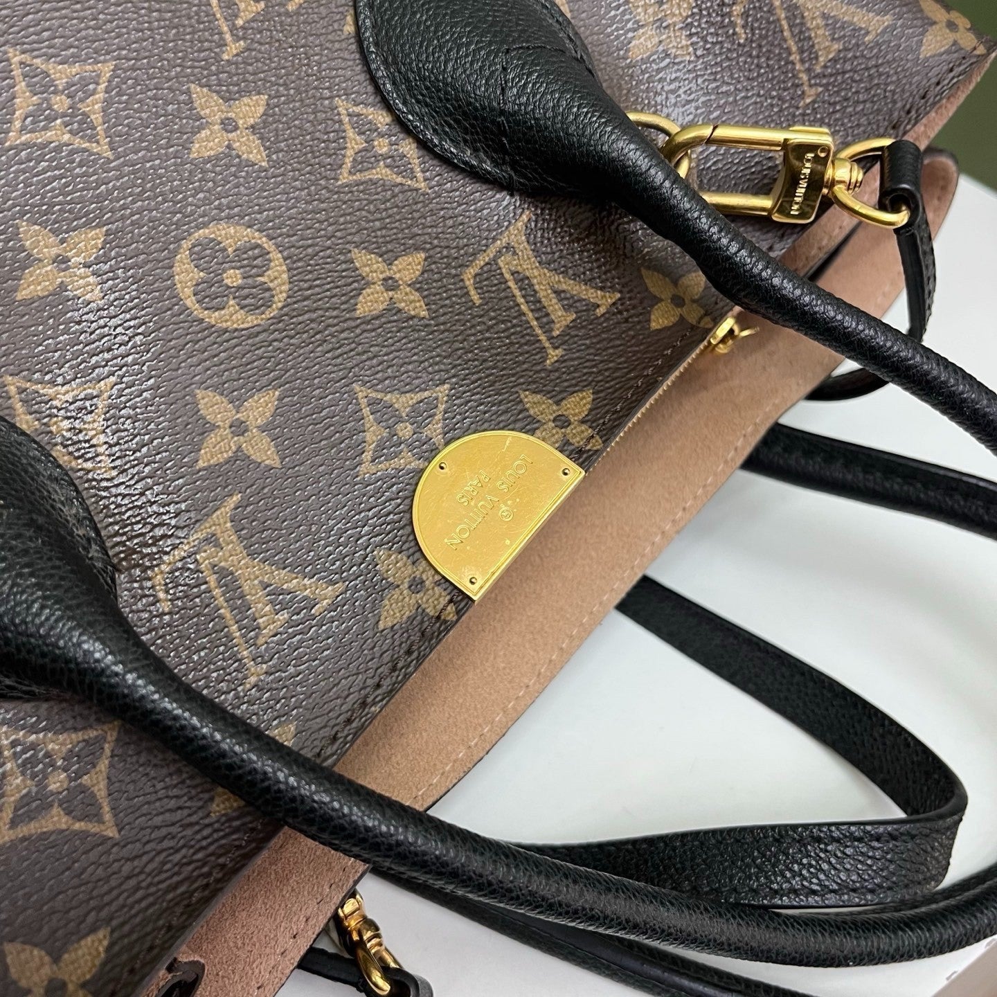 Louis Vuitton Flandrin Tote Monogram Top Handle Shoulder Bag Brown Gold Women