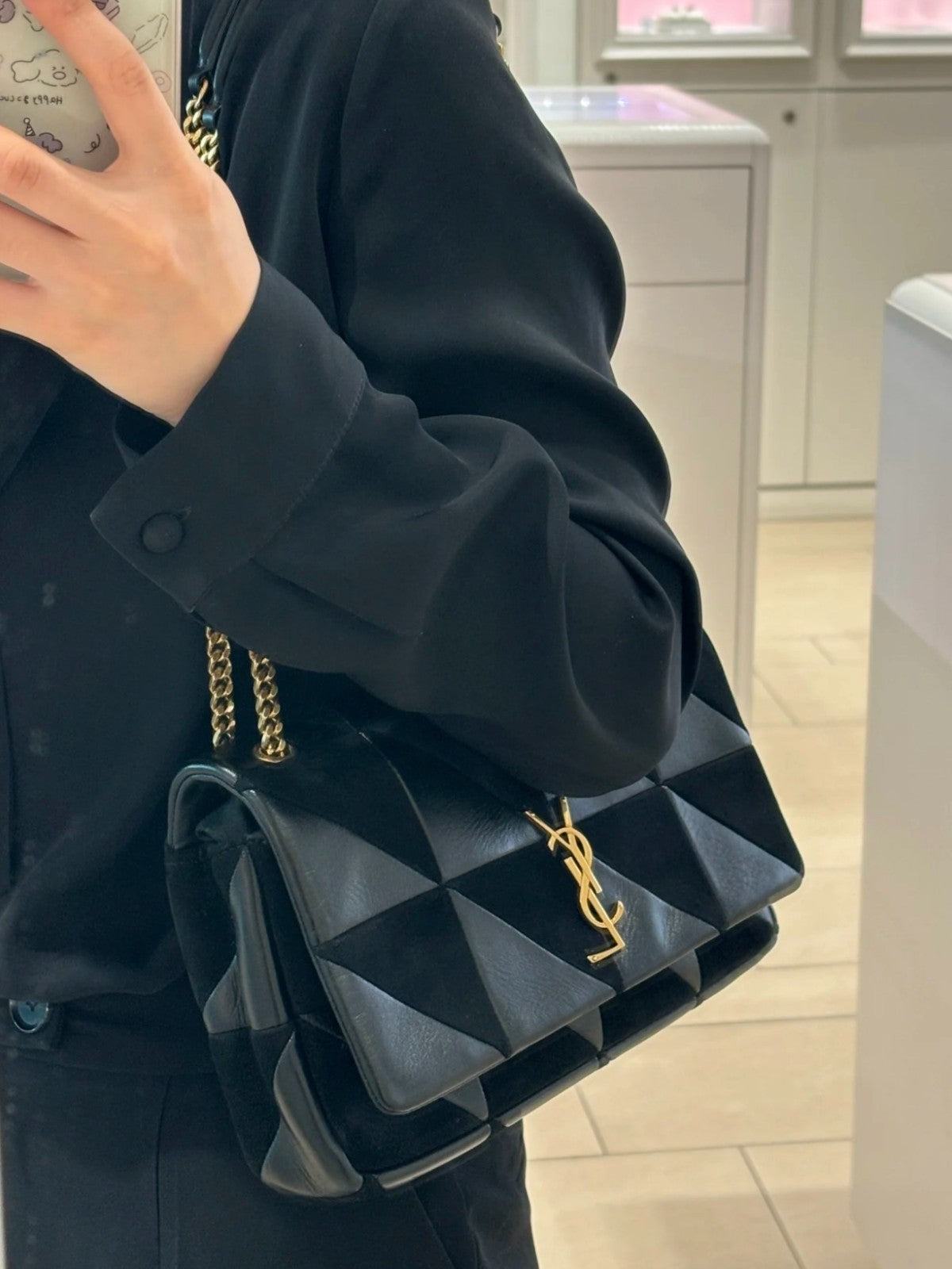 PRADA Jamie Kate MM Suede Chain Shoulder Handbag Black Women