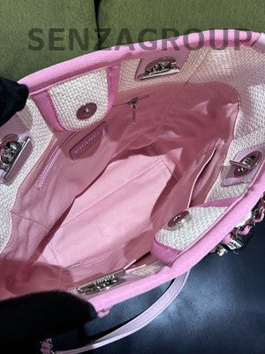 Chanel Small Pink Silver Hardware Tote Beach Bag Chain Shoulder Bag for Women