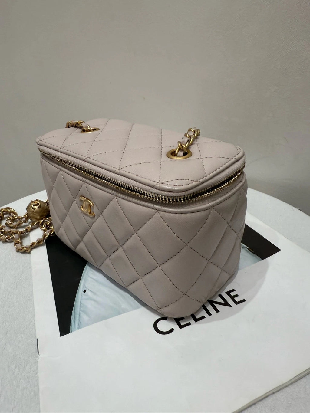 CHANEL Lambskin Purple Gold Ball Vanity Clutch Bag For Women