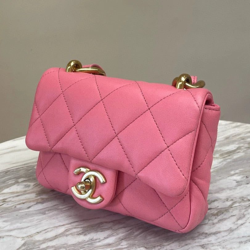 CHANEL Hobo Barbie Pink Thick Chain Shoulder Bag Diamond Women Classic