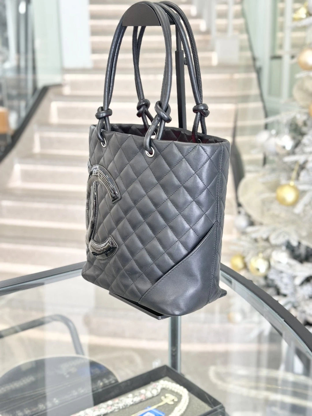 Chanel Cambon Bucket Calfskin Top Handle Bag Black Women Classic S